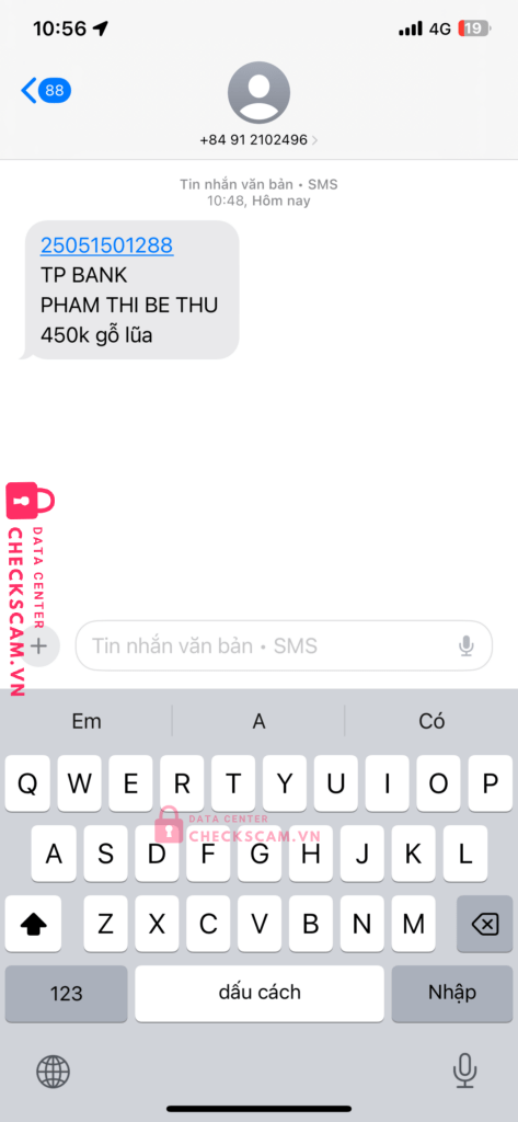 25051501288 NGUYEN THI BE THU TP BANK bị cảnh báo lừa đảo scam