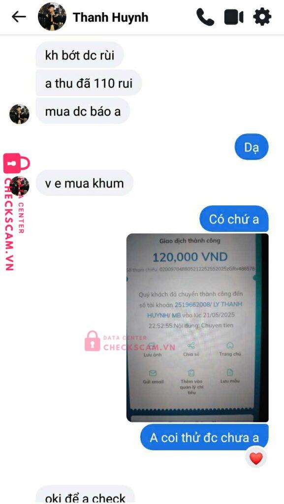 2519662008 Ly Thanh Huynh MB bị cảnh báo lừa đảo scam