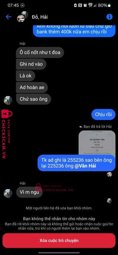 255236 DO QUANG TIEN ACB bị cảnh báo lừa đảo scam