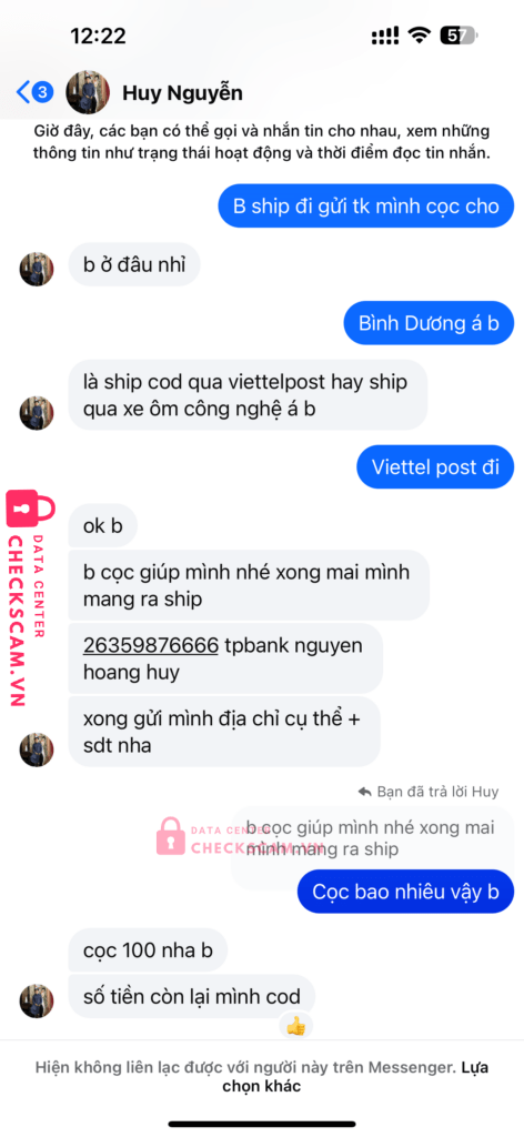26359876666 NGUYEN HOANG HUY TP BANK bị cảnh báo lừa đảo scam