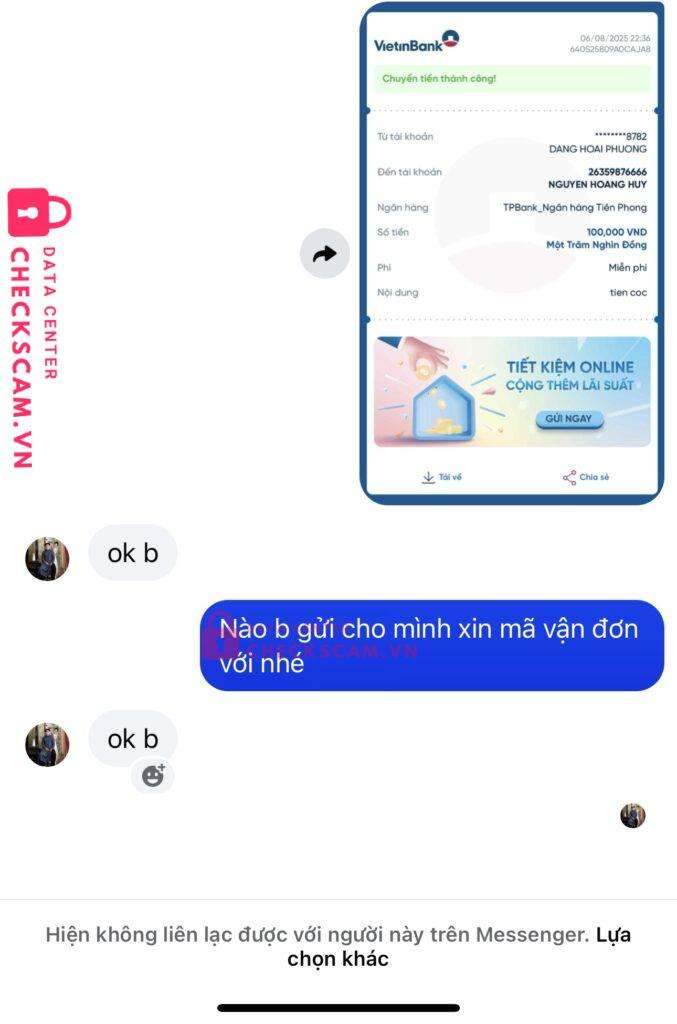 26359876666 NGUYEN HOANG HUY TP BANK bị cảnh báo lừa đảo scam