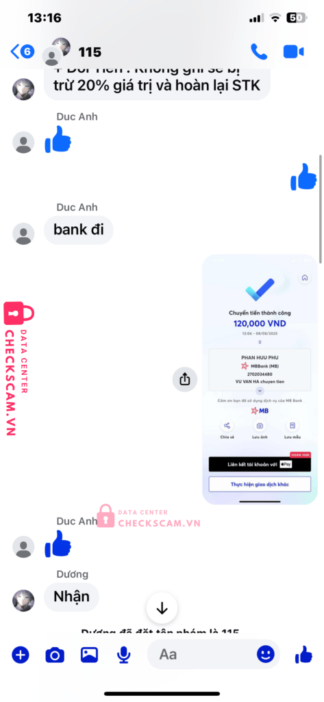 2702034480 PHAN HUU PHU MB bị cảnh báo lừa đảo scam