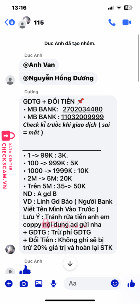 2702034480 PHAN HUU PHU MB bị cảnh báo lừa đảo scam