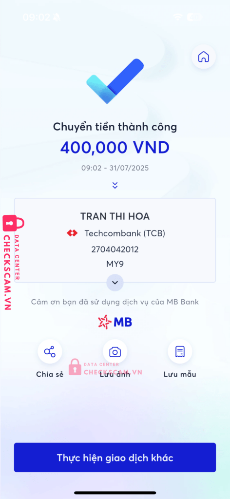 2704042012 TRAN THI HOA Techcombank bị cảnh báo lừa đảo scam