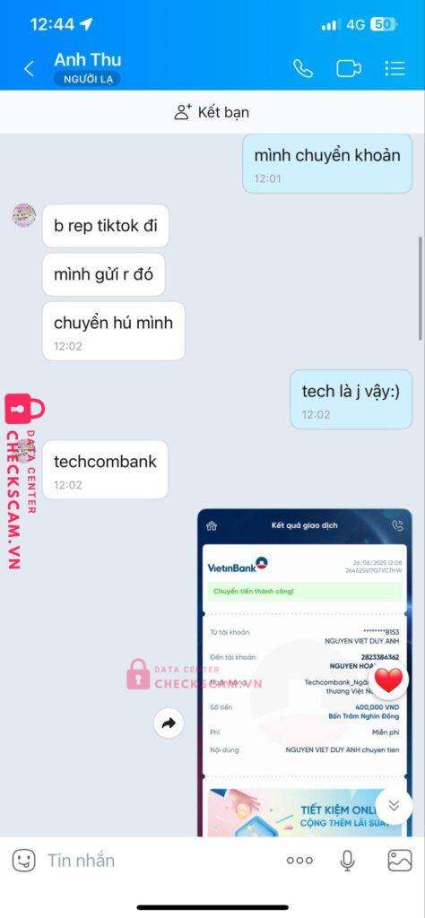 2823386362 NGUYEN HOANG PHU Techcombank bị cảnh báo lừa đảo scam