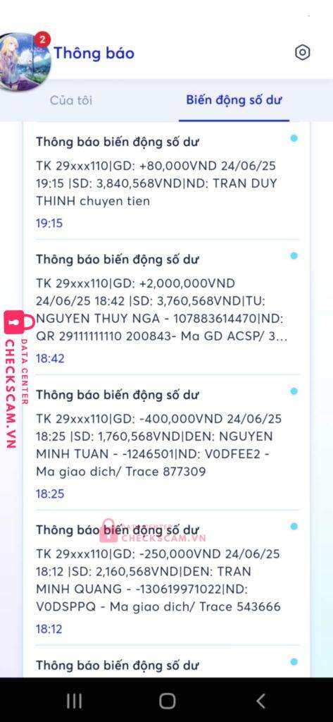 29111111110 TRAN THANH THAI MB bị cảnh báo lừa đảo scam