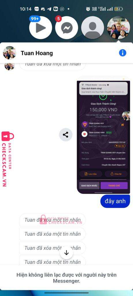 292807171 TRAN QUANG VINH VP Bank bị cảnh báo lừa đảo scam
