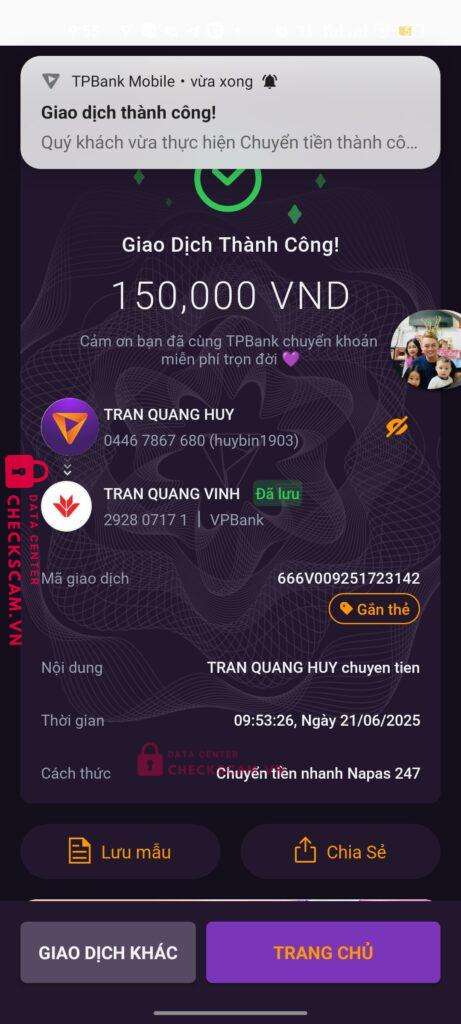 292807171 TRAN QUANG VINH VP Bank bị cảnh báo lừa đảo scam