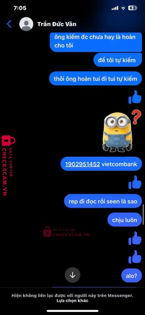 293011111 TRAN DUC VAN MB bị cảnh báo lừa đảo scam