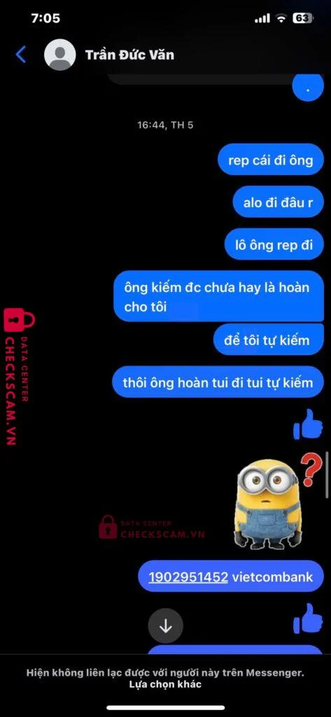293011111 TRAN DUC VAN MB bị cảnh báo lừa đảo scam