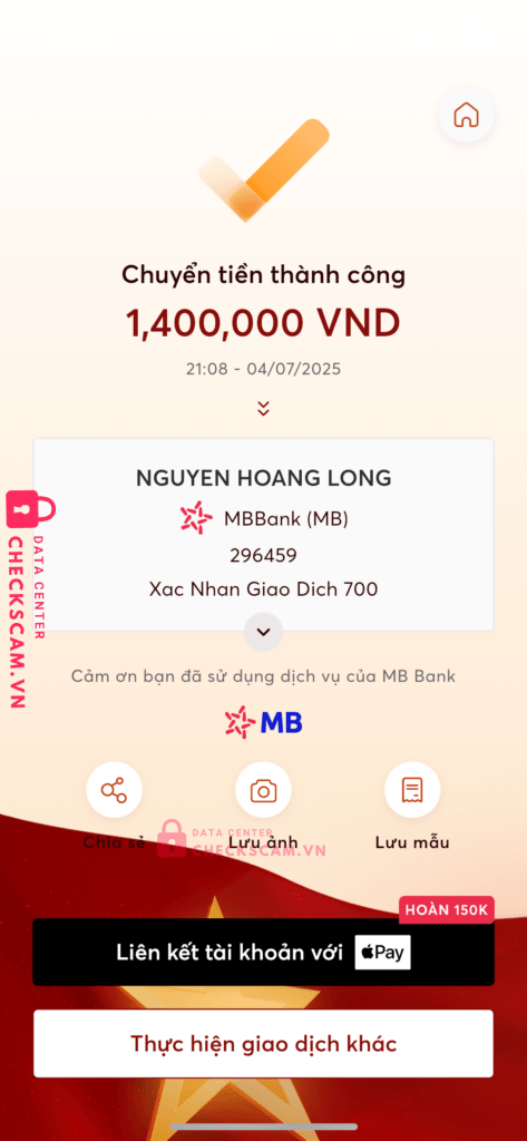 296459 NGUYEN HOANG LONG MB bị cảnh báo lừa đảo scam