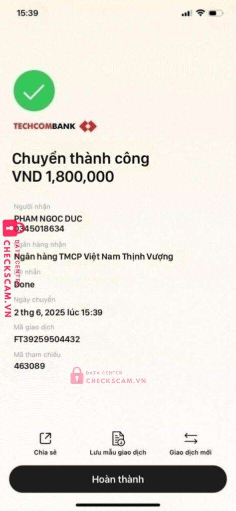 0461000499632 Le Thi Thuong VCB bị cảnh báo lừa đảo scam