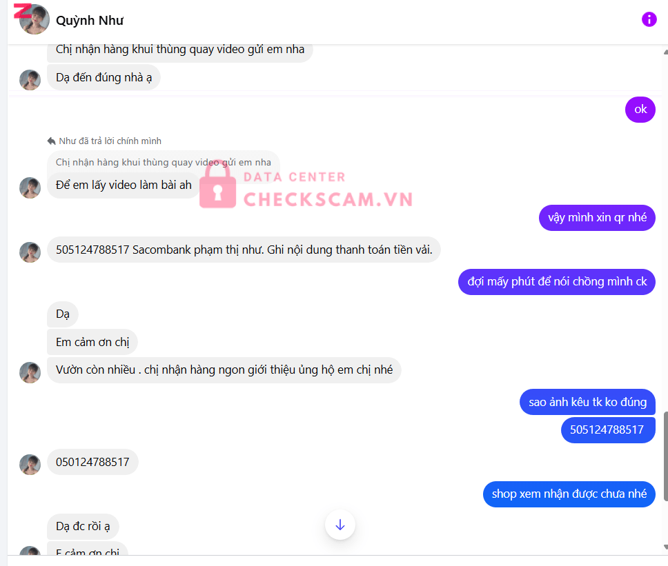 050124788517 Pham Thi Nhu Sacombank bị cảnh báo lừa đảo scam