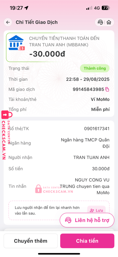 0901617341 Tran Tuan Anh MB bị cảnh báo lừa đảo scam
