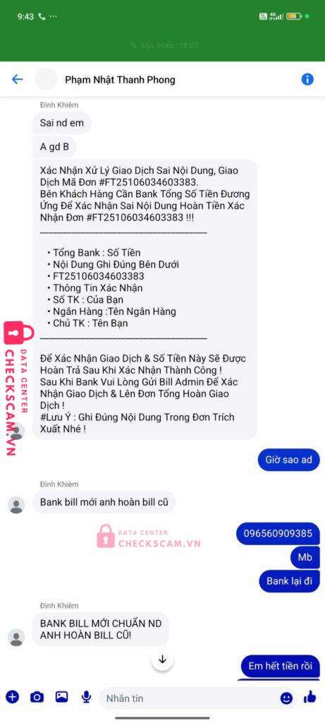 0965609385 Pham Nhat Thanh Phong MB bị cảnh báo lừa đảo scam