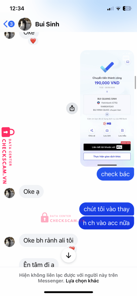 104882615243 Bui Quang Sinh Vietinbank bị cảnh báo lừa đảo scam
