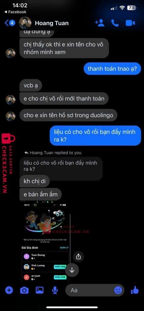1051108206 Duong Hoang Tuan VCB bị cảnh báo lừa đảo scam