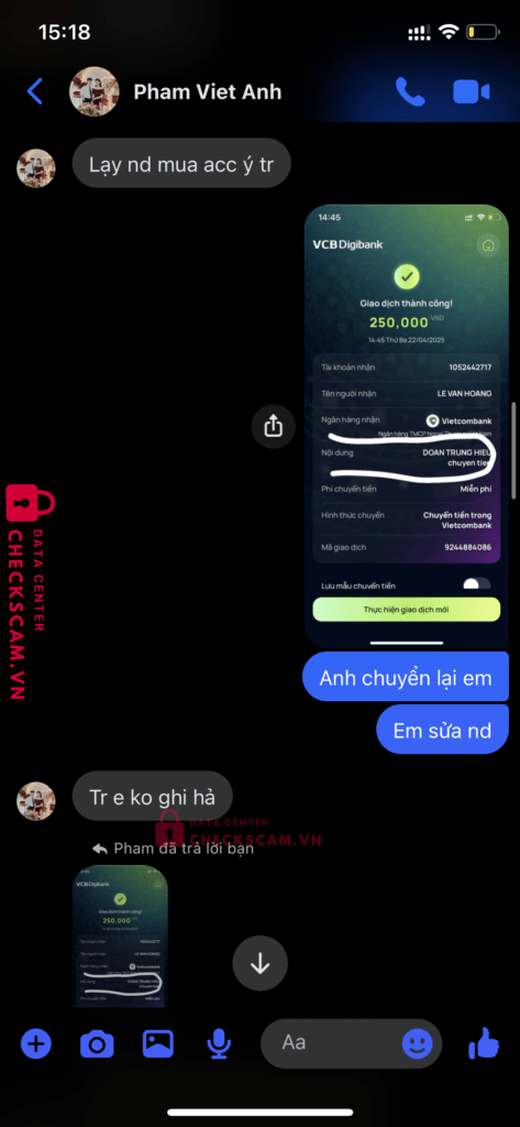 1052442717 Le Van Hoang VCB bị cảnh báo lừa đảo scam