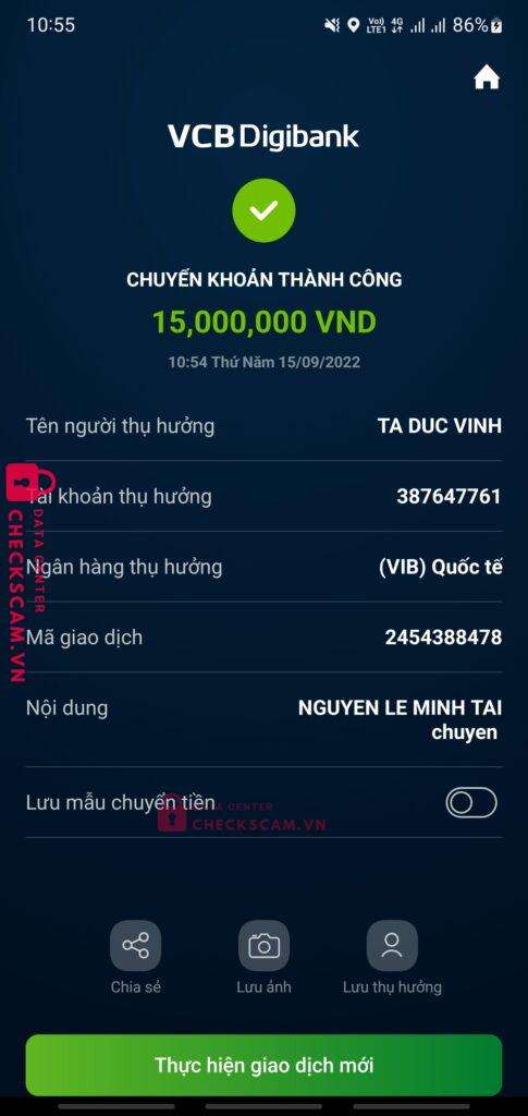 387647761 Ta Duc Vinh VIB bị cảnh báo lừa đảo scam
