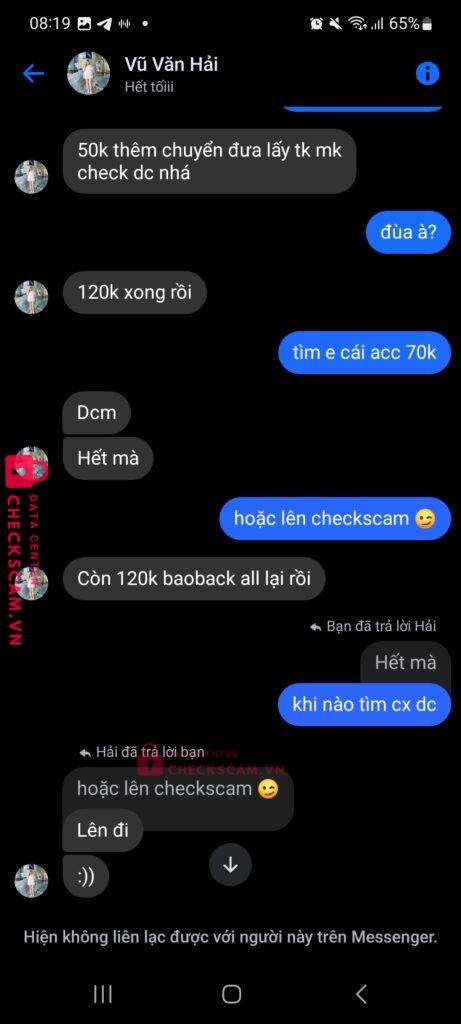55341081962005 Vu Van Hai Techcombank bị cảnh báo lừa đảo scam
