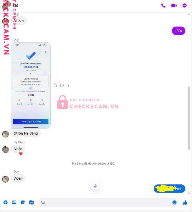 5555501555555 Nguyen Thi My Le MB bị cảnh báo lừa đảo scam