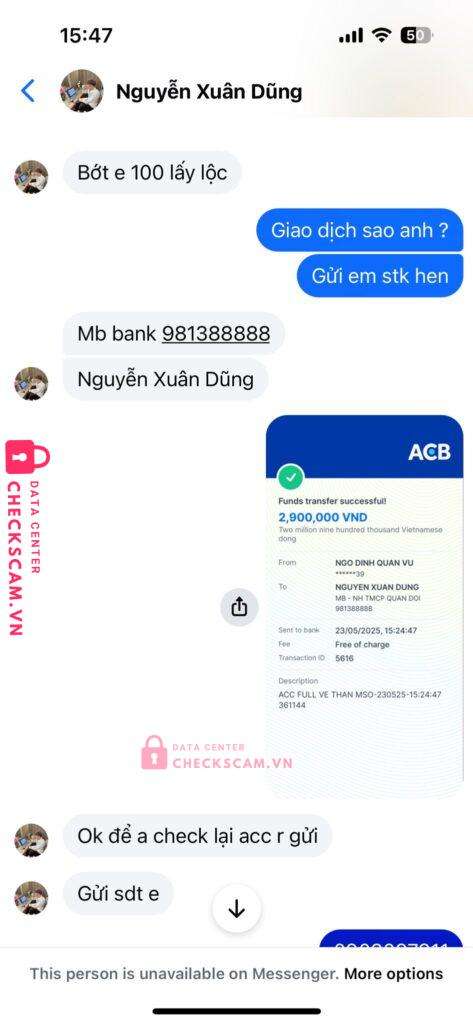 981388888 Nguyen Xuan Dung MB bị cảnh báo lừa đảo scam
