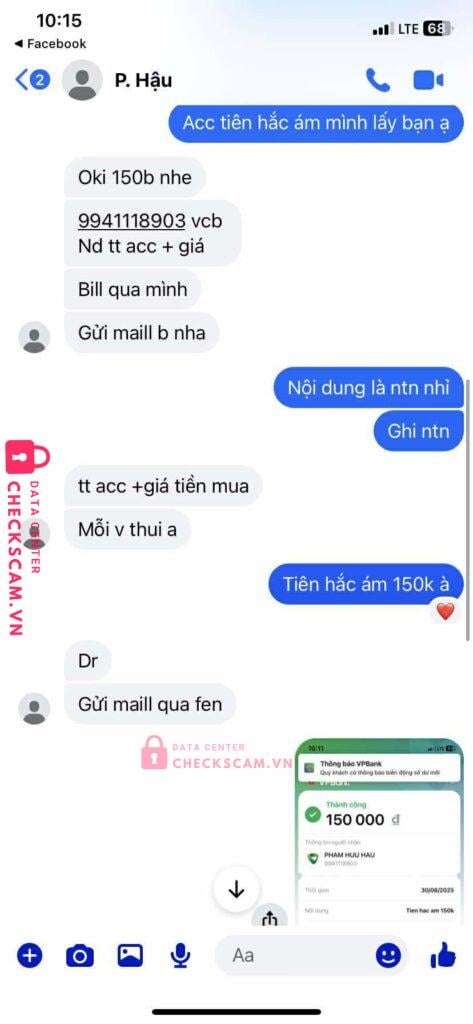 9941118903 Pham Huu Hau VCB bị cảnh báo lừa đảo scam