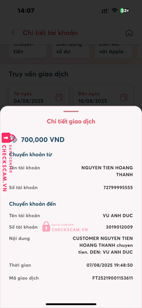3019012009 VU ANH DUC MB bị cảnh báo lừa đảo scam