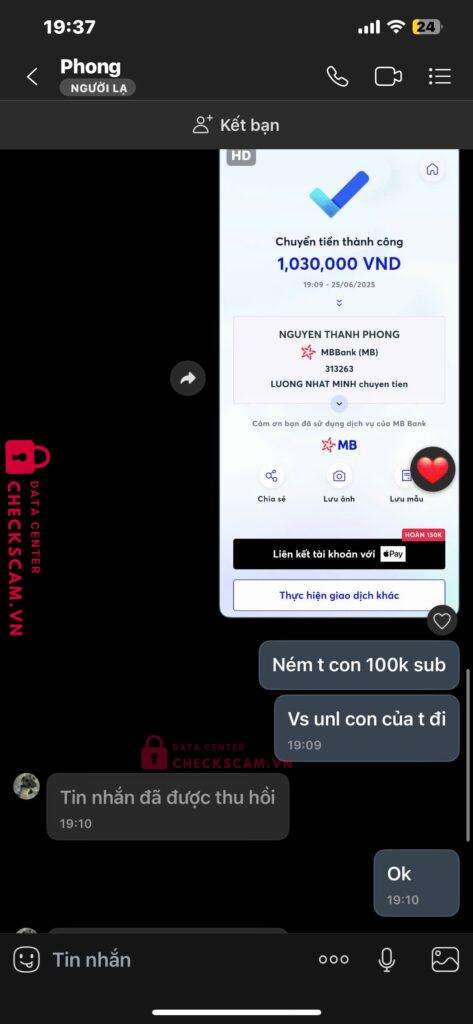 313263 NGUYEN THANH PHONG MB bị cảnh báo lừa đảo scam