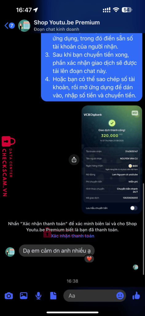 3143835147 Nguyen Van Cu BIDV bị cảnh báo lừa đảo scam