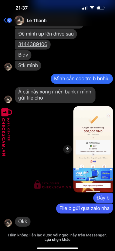 3144389106 LE THANH NHAN BIDV bị cảnh báo lừa đảo scam