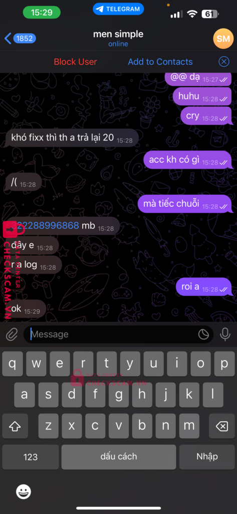 322288996868 CHU QUANG HUY MB bị cảnh báo lừa đảo scam