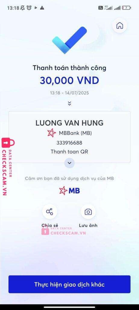 333916688 Luong Van Hung MB bị cảnh báo lừa đảo scam