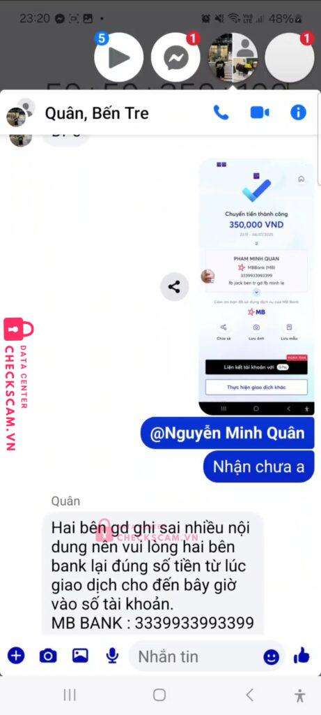3339933993399 PHAM MINH QUAN MB bị cảnh báo lừa đảo scam