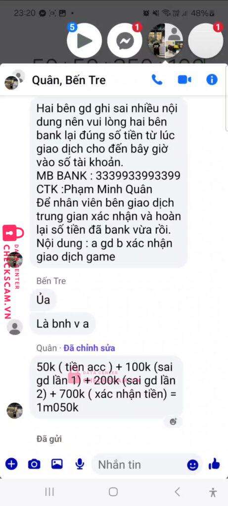 3339933993399 PHAM MINH QUAN MB bị cảnh báo lừa đảo scam