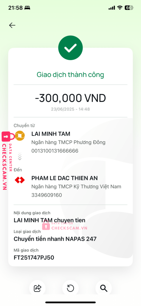 3349609160 PHAM LE DAC THIEN AN Techcombank bị cảnh báo lừa đảo scam
