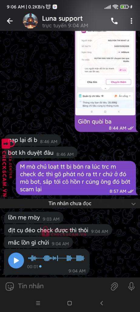 340015092008 NGUYEN THI NHAT LE MB bị cảnh báo lừa đảo scam