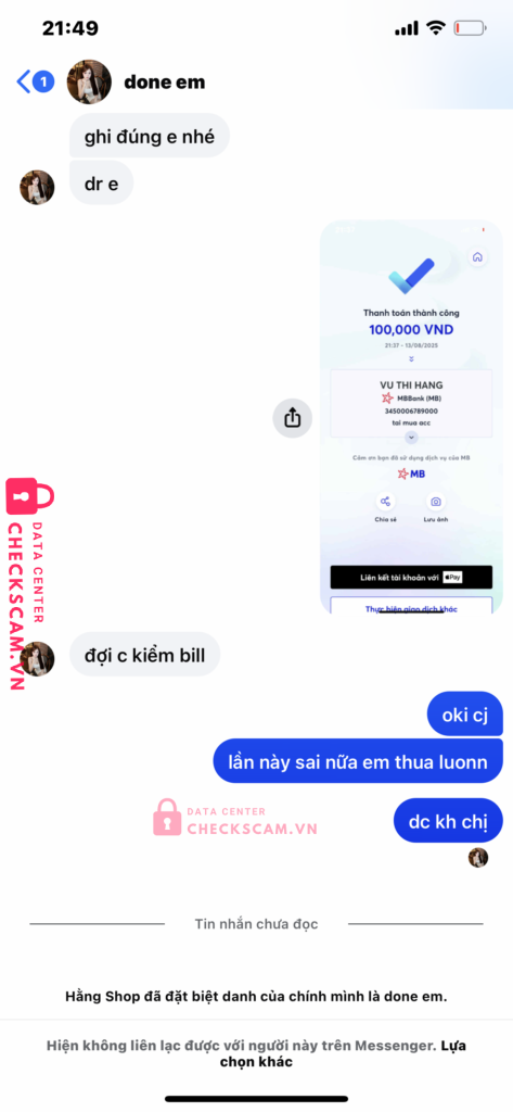 3450006789000 VU THI HANG MB bị cảnh báo lừa đảo scam