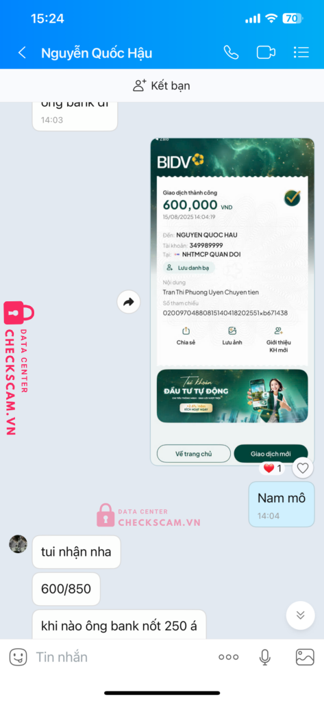 349989999 NGUYEN QUOC HAU MB bị cảnh báo lừa đảo scam