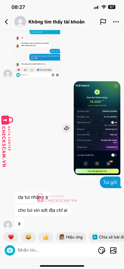 3508052010 VU THI LAN ANH MB bị cảnh báo lừa đảo scam