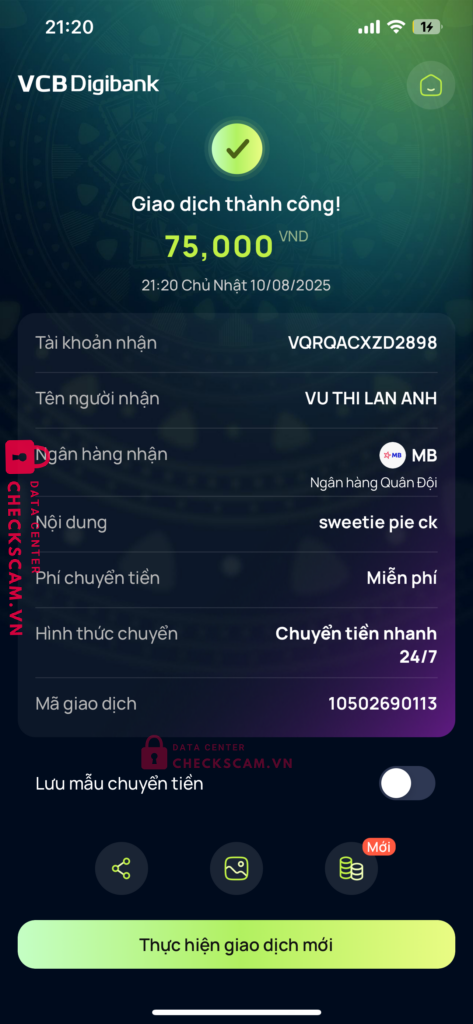 3508052010 VU THI LAN ANH MB bị cảnh báo lừa đảo scam