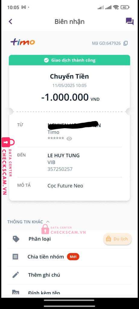 357250257 Le Huy Tung VIB bị cảnh báo lừa đảo scam