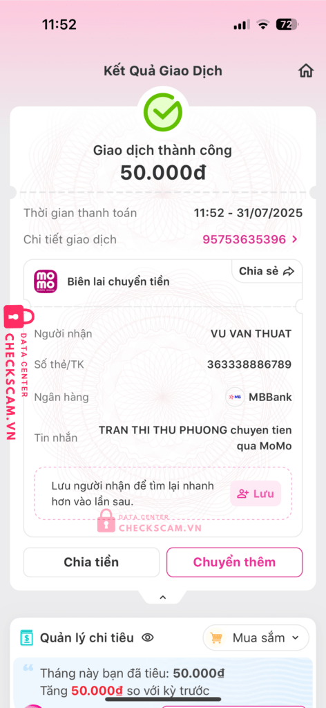 363338886789 VU VAN THUAT MB Bank bị cảnh báo lừa đảo scam
