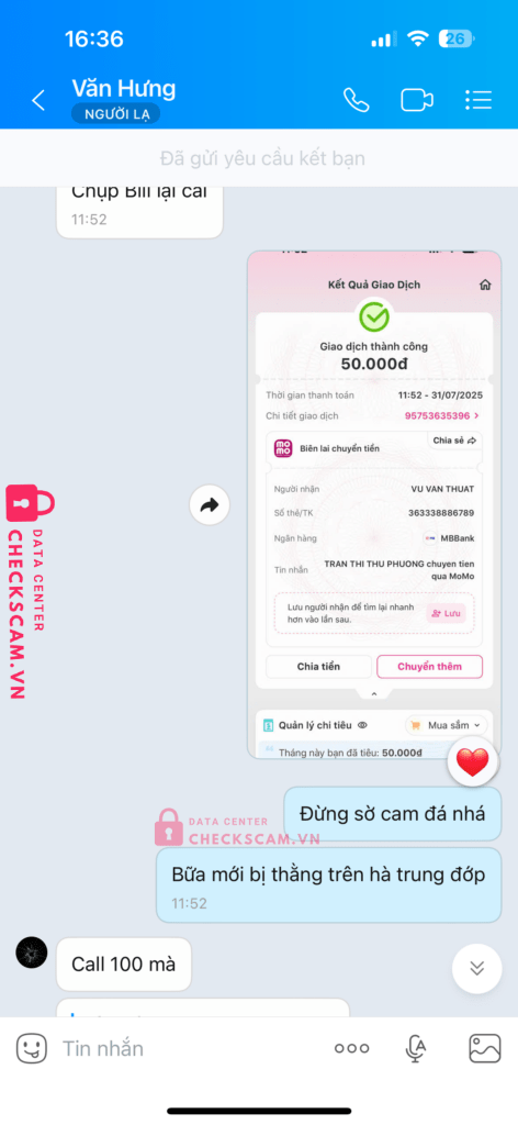 363338886789 VU VAN THUAT MB Bank bị cảnh báo lừa đảo scam