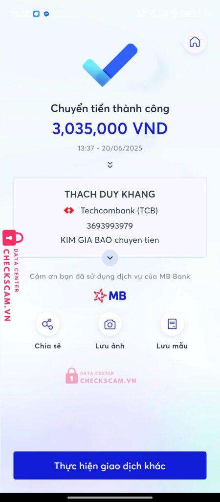 3693993979 THACH DUY KHANG Techcombank bị cảnh báo lừa đảo scam