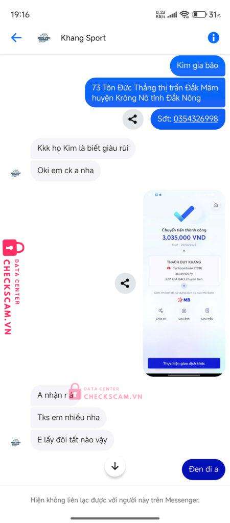 3693993979 THACH DUY KHANG Techcombank bị cảnh báo lừa đảo scam