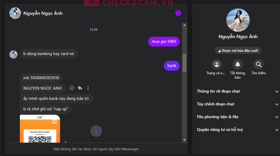 3838868383838 NGUYEN NGOC ANH MB bị cảnh báo lừa đảo scam