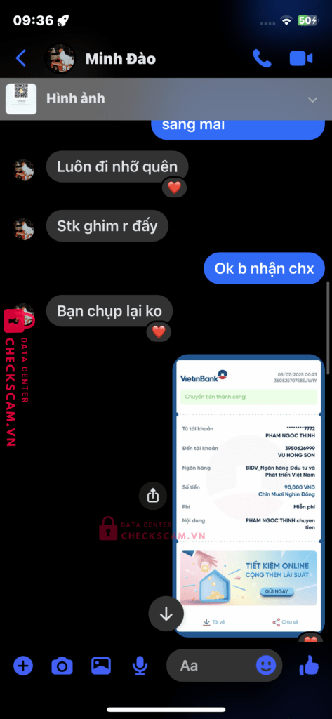3950626999 VU HONG SON BIDV bị cảnh báo lừa đảo scam