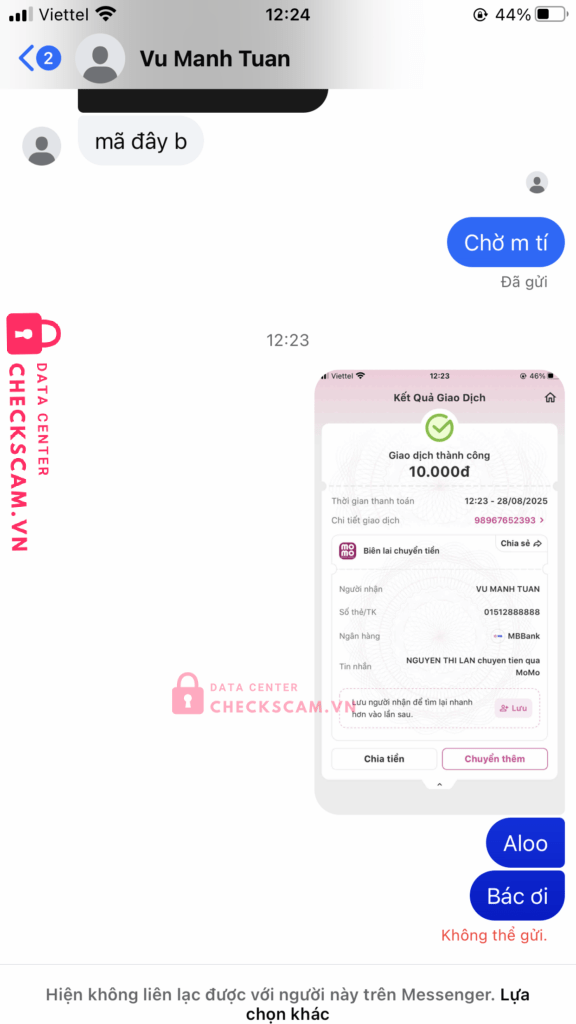 01512888888 Vu Manh Tuan MB bị cảnh báo lừa đảo scam
