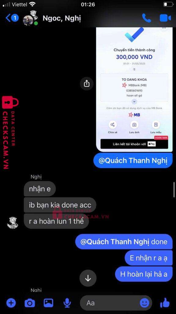 0385601693 To Dang Khoa MB bị cảnh báo lừa đảo scam